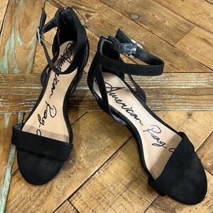 American‎ Rag Black Ankle Strap Wedge Heels Sandals Women's Size 7